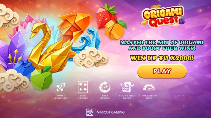 Origami Quest – põhiekraan rullikute ja origami-sümbolitega